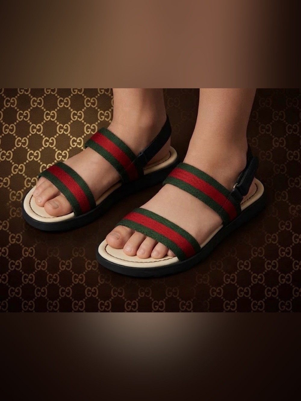 Authentic Gucci luxury designer signature web canvas & leather sandals sz 1